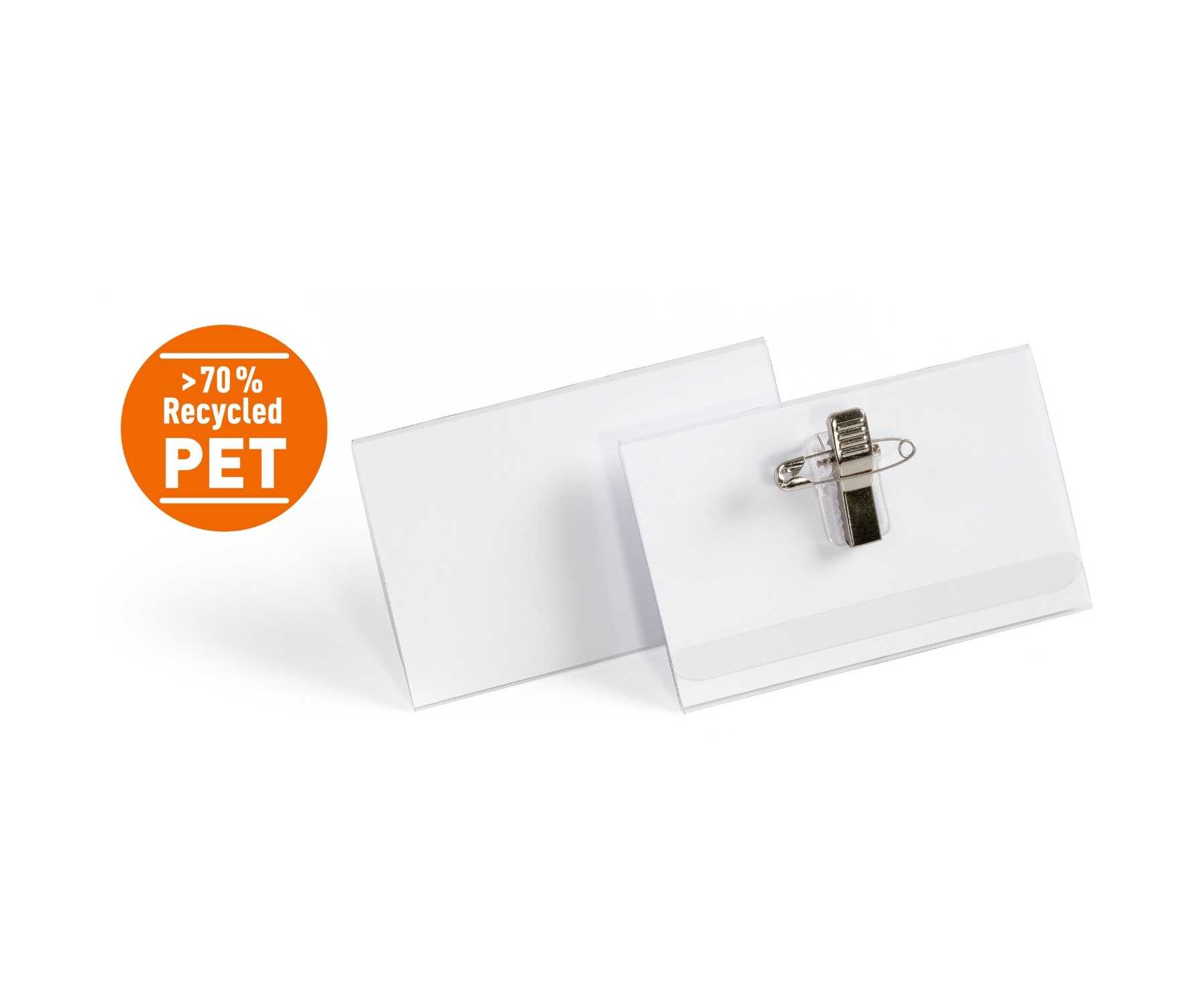 Névkitűző 54×90 mm kombi klippel rPET